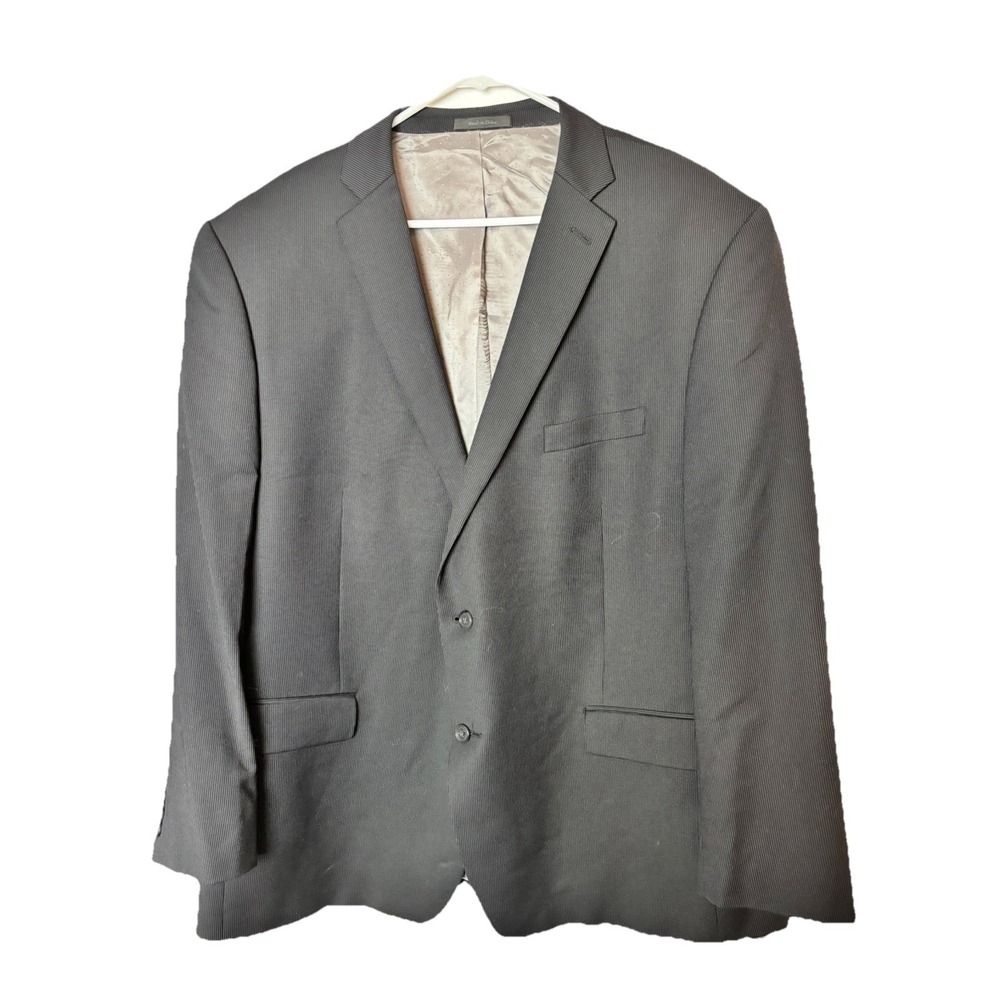 Calvin Klein Men 50R Sport Coat Blazer‎ Jacket Black Pin Stripe 2 Button Wool